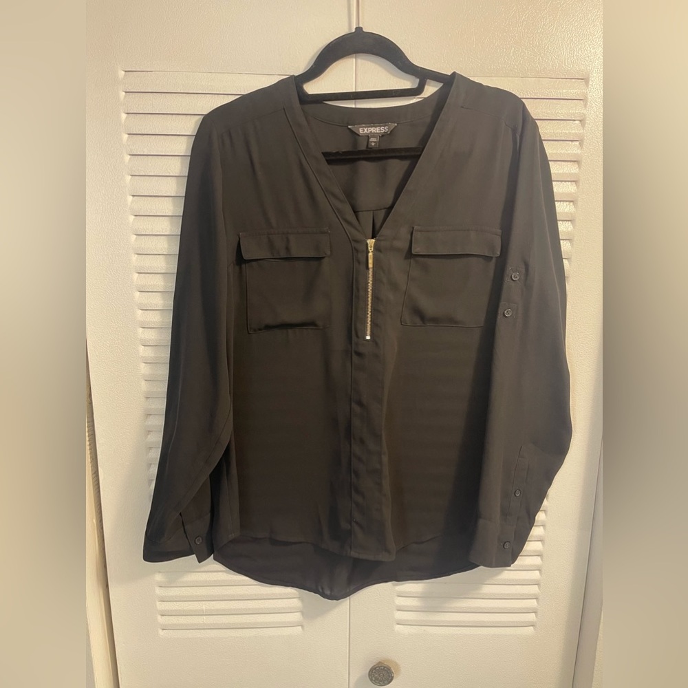 Express Zipper Portofino Long Sleeve Shirt - Black (L)